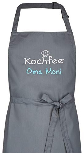 Wolimbo Kochschürze mit Namen - anthrazit - Grillschürze Küchenschürze personalisiert mit verstellbarem Nackenband - Schürze selbst gestalten mit Motiv
