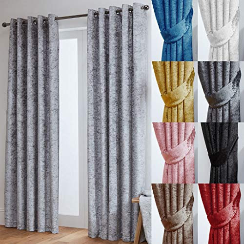 John Aird Crushed Velvet Fully Lined Eyelet Curtains (Silver, 66 Wide x 72 Drop)