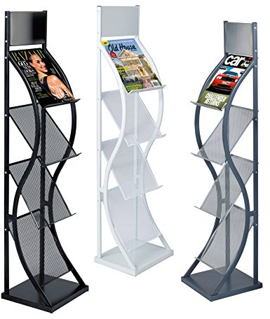 Wonderwall Curved Freestanding Leaflet Dispenser - Literature & Brochure Holder - 4 x A4 (Grey) - Literature Stand - Ideal for Reception, School, Office