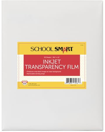 School Smart Inkjet Transparency Film with Sensing Strip, 8-1/2 x 11 Inches, Clear, Pack of 50