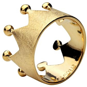 SILBERMOOS Damen Ring Krone Kronenring gebürstet elegant vergoldet Sterling Silber 925, Größe:54