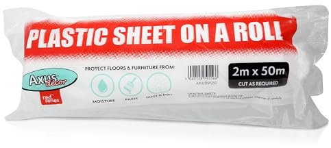 Axus Decor Plastic Sheet Roll (Red Series) Dust Sheets for Decorating, Dust Sheet for Painting, Furniture, Carpets, Hard Floors, Waterproof & Translucent, For Professional & DIY Enthusiasts - 2m x 50m