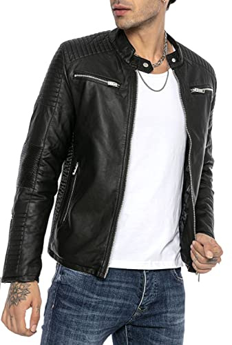 Redbridge Herren Lederjacke Kunstleder Bikerjacke Übergangsjacke Brooklyn Slim Fit Schwarz L