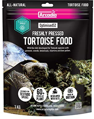 Arcadia Optimised52 Freshly Pressed Tortoise Food 1KG – All-Natural Tortoise High Fiber Diet with 52 Species of Grasses Herbs and Flowers, Complete Reptile Food with Bee Pollen, Calcium and Probiotics