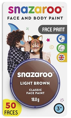 Snazaroo 1119988 Barnsmink, hudvänlig allergivänlig vattenbaserad ansiktsmakeup, vattenlösbar, parabenfri, 18 ml kruka – ljusbrun