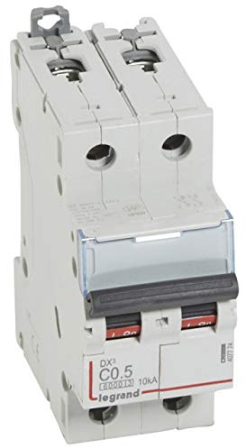 Legrand 407774 Disjoncteur DX³6000 10kA arrivée haute et départ bas à vis, 2P, 230V~ à 400V~, 0.5A, courbe C, 2 modules