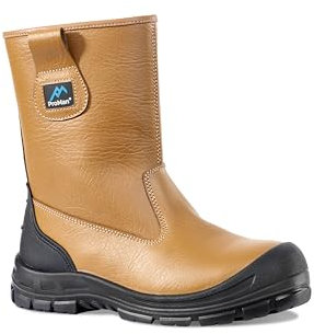 Rock Fall Chicago Rigger Steel Toe Cap Tan Boot Unisex, Water Repellent Safety Boots, SRC Slip Rated Work, Shock Absorbing Midsole, Vegan and Lightweight UK 9
