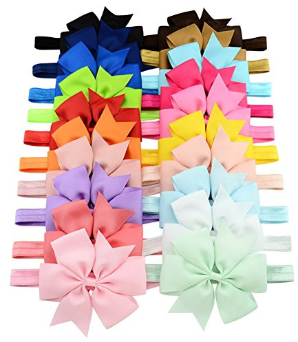 JOYOYO 20 Pcs Baby Headbands for Girls Elastic Nylon Headband with Ribbon Bows Handmade Pinwheel Style 3 Inch
