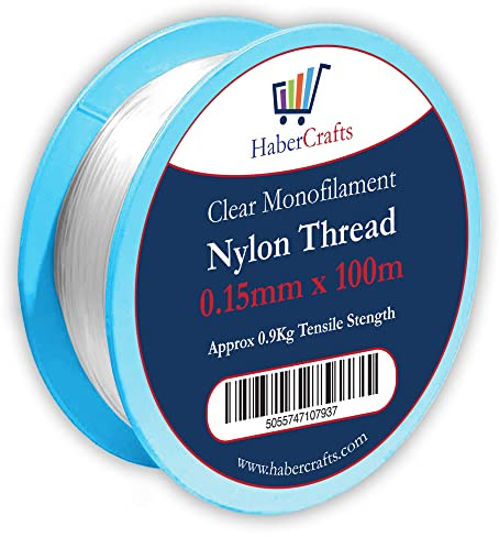0.15mm Clear Nylon Thread Invisible String Non Stretch Clear Fishing Wire Transparent Plastic Sewing Thread For Hanging Decorations Craft Party Balloon Arch Beading & Jewellery Making (0.15mm x 100m)