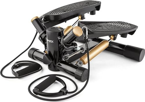 Gymtek XST500 Stepper, Drehstepper inkl. Expanderbänder - Twist Mini Stepper mit LCD, Schrittzähler und Kalorienzähler - Fitness, Pilates, Workout - Stairmaster Sportgeräte Zuhause (schwarz und Gold)