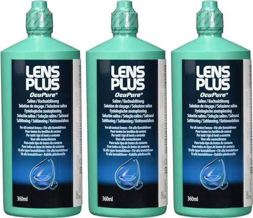 Lens Plus Purite Saline Solution, 360ml – Multi-Purpose Contact Lens Solution for Rinsing & Storing, Gentle & Effective Eye Care (Pack of 3)