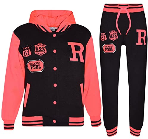 A2Z 4 Kids® Unisex Kinder Mädchen Jungen Mit kapuze Baseball Trainingsanzug - B.B Tracksuit Black Neon Pink 11-12