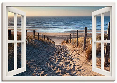 ARTLAND Wanddeko Leinwand Bilder Wandbild Fensterblick Fenster Strand Düne Meer Maritim Landschaft Küste Natur T6BV