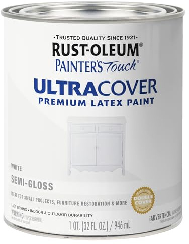 Rust-Oleum 1993502 Painter's Touch Ultra Cover Multi-Purpose Brush-On Paint, 1 Quart, Semi-Gloss White