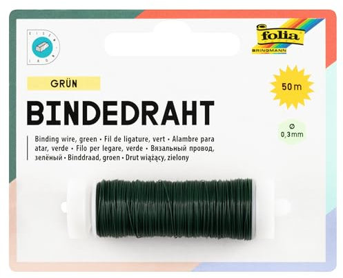 folia 79158 - Bindedraht, Blumendraht grün, 0,3 mm x 50 m, ideal für Bastelarbeiten, Gestecke und Gebinde
