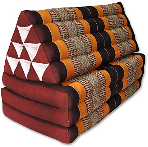 Kapok Thaikissen, Yogakissen, Massagekissen, Kopfkissen, Tantrakissen, Sitzkissen - Braun/Orange (Kissen mit DREI Auflagen XXL 79x53x46 (81118))