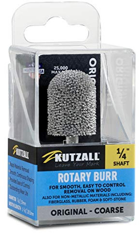 Kutzall Original Fresa a Punta Tonda, Albero da 1⁄4, Grana grossa - Accessorio Falegnameria per Attrezzi Bosch, DeWalt, Milwaukee, Makita. Carburo di Tungsteno Abrasivo, (19mm) X (28.5mm), BN-34
