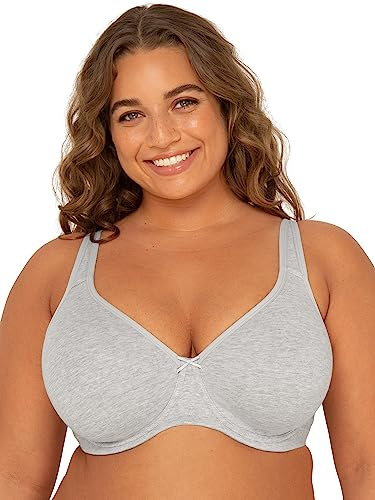 Fruit of the Loom Women's Fit for Me Collection: Plus-Size Unlined Underwire Bra-Cotton Comfort & Pinch-Free Straps, Heather Grey, 42DD