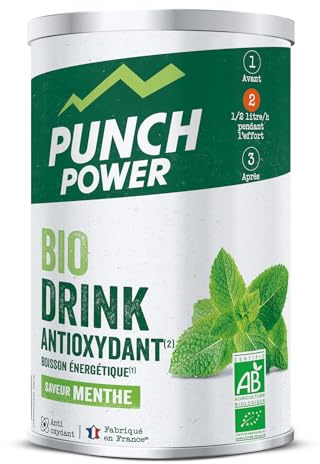PUNCH POWER - Biodrink Antioxydant - Menthe - Pot 500 g - Boisson Glucidique de l'effort - Riche en Vitamines - Bio - Sans Gluten - Marque Française