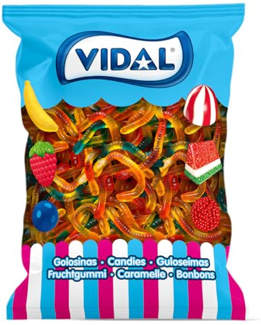 Vidal Golosinas. Gusanos Bicéfalos Fresa. Gominolas bicolor con intenso sabor a fresa y textura suave. Sin gluten ni grasa. Bolsa 175 u