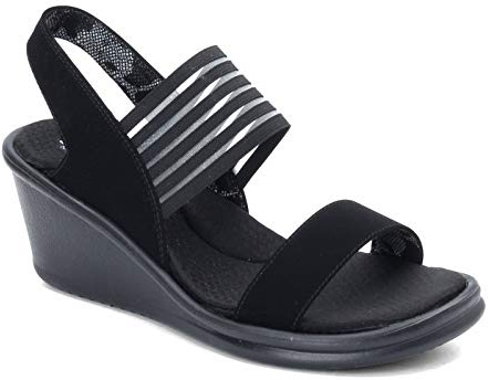 Skechers RUMBLERS SCI-FI, Sandalias con Cuña para Mujer, Black Mitobuck/ Gore/ Trim, 39 EU