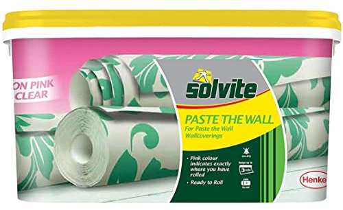 Solvite Paste the Wall, Ready to Roll, Wallcoverings Adhesive, Extra Strong, Non-drip Formula, Hangs up to 3 Rolls, Rolls on Pink, Dries Clear, Guaranteed No Staining, 2.5kg