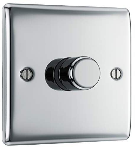 BG Electrical Intelligent Single Wall Dimmer Switch, 2 Way, Raised Profile, Round Edges, Nexus Metal, Polished Chrome, 200W, NPC81