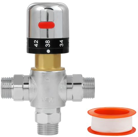 Gangang Thermostatic Mixing Valve,Brass Shower Mixing Valves G1/2 Male Connections Water Temperature Constant Control Valve Chrome