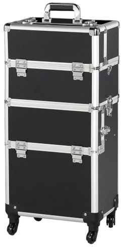 Yaheetech 3 in 1 Friseurkoffer Alu Kosmetikkoffer Trolley Beautycase Koffer Trolley mit Schlösser und Tragegurt, Schwarz