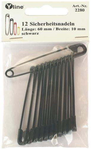 12 Stück Maxi Sicherheitsnadeln 60 mm, groß, schwarz lackiert, Nadel Nadeln, sl, 2280