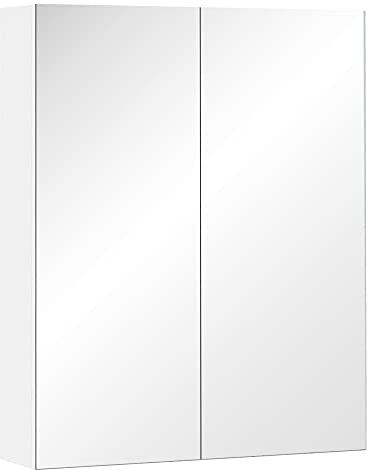 HOMCOM Armario de Baño con Espejo 60×15×75 cm 3 Compartimentos Muebles Blanco Nuevo