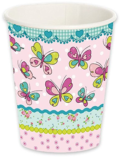 8 Papp-Becher* SCHMETTERLINGE * TapirElla für Party und Geburtstag // Kindergeburtstag Kinder Feier Fete Set Mädchen Rosa Pink Unicorn Magie Blumen Pappbecher