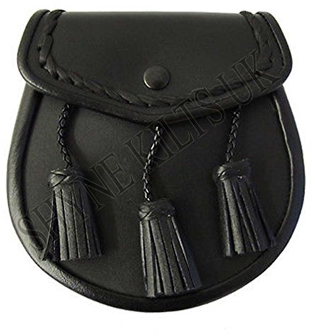 Bolso para Kilt escocés con borlas, cuero, color negro