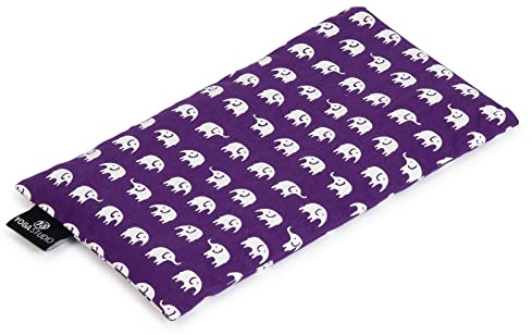 Yogastudio ögonkudde | 100% organiskt bomullsöverdrag | ekologisk lavendel och linfrö yogakudde | stressavlastning viktad ögonmask, avslappning, aromaterapi, trötta ögon (lila elefant)