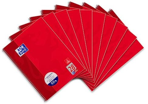 Oxford Collegeblock A4 kariert, mit Doppelrand, 80 Blatt, rot, 10 Stück