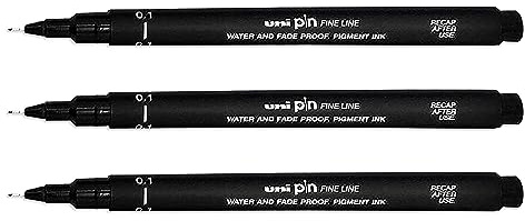 UNI-BALL PIN DRAWING PEN FINELINER ULTRA FINE LINE MARKER 0.1mm BLACK Ink - [Pack of 3]