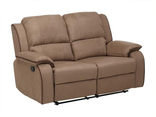 Vente-unique-Divano relax a 2 posti in microfibra Tortora - HERNANI