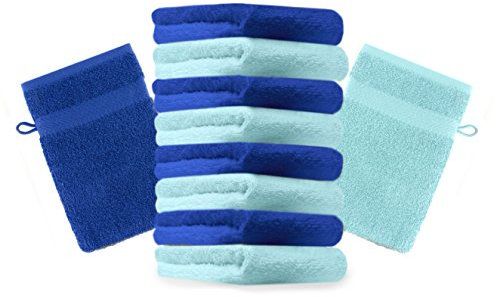 Betz 10 Stück Waschhandschuhe Premium 100% Baumwolle Waschlappen Set 16x21 cm Farbe Royalblau und türkis
