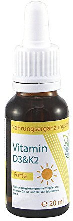 VITARAGNA Vitamin-D und Vitamin-K Forte D3K2 Tropfen flüssig, hochdosiertes Liquid in MCT-Öl gelöst und bioaktiver MK7 Form - 20ml, clean, glutenfrei, sojafrei