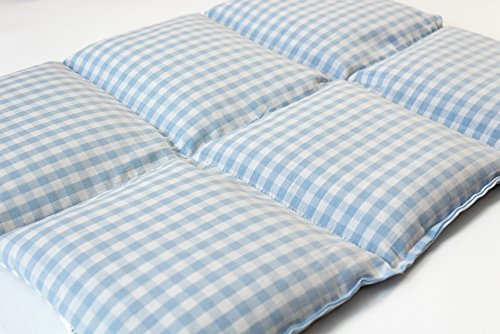 Cuscino con semi di colza 40x30 6 compartimenti - azzurro-bianco, cotone Bio - Cuscino termico. Per la schiena, lo stomaco e molto altro