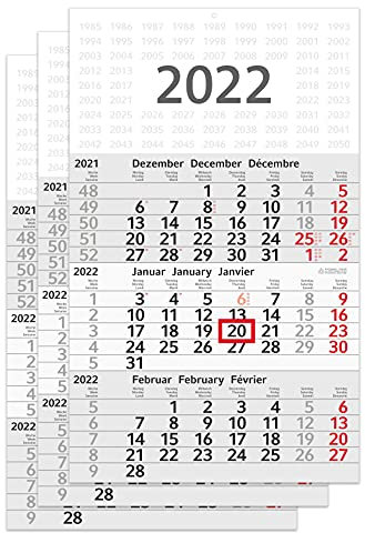 Geiger-Office 3-Monatskalender 2022 Budget 3-30 x 49 cm - übersichtliches Kalendarium mit allen Funktionen - 3 Monate auf einem Blatt/Business-Kalender - Made in Germany