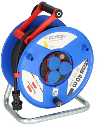 Brennenstuhl Garant IP44 Gewerbe-/Baustellen-Kabeltrommel, 40m - Spezialkunststoff (ständiger Einsatz im Außenbereich, Made in Germany) blau