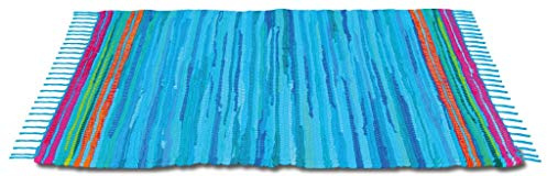 Bestlivings Flickenteppich 70 x 180 cm aus handgewebter Baumwolle in Blau - Dunkelblau, viele Variationen
