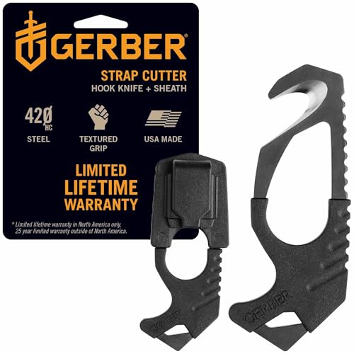 Gerber Gurtschneider, Strap Cutter, Mit integriertem Glasbrecher, Gesamtlänge: 11,1 cm, Schwarz, 22-01944