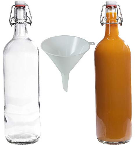 Viva Haushaltswaren Lot de 2 Petites Bouteilles en Verre à Bouchon mécanique avec Entonnoir Blanc Ø 12 cm 1 l