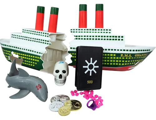 SWIMLINE Titanic Themed Dive Toy Sinking Ship Hidden Treasure Combo Pack Catch And Retrieval Cruise Ship Game For Swimming Pool & Bath Tub For Kids Multi Color Rings Underwater Dive Practice Education