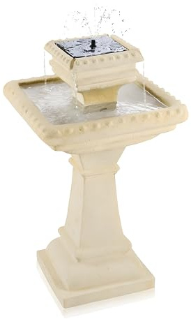 Primrose 80cm Solar Powered Ivory 2 Tier Bird Bath Cascade Water Feature Outdoor Cast Stone Fountain with LED Lights