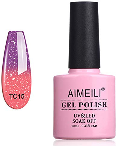 AIMEILI Soak Off UV LED Temperature Colour Changing Chameleon Gel Nail Polish - New Glitter Purple To Pink (TC15) 10ml
