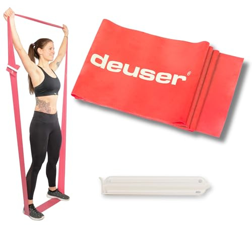 Deuser Physio Band [INKLUSIVE Clip] Fitnessband-2.4 M einzeln, für Damen & Herren, 100% vegan, für Fitness, Physio, Yoga, Pilates, Krafttraining und Calisthenics, Rosa - Mittel