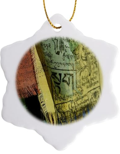3 inch Snowflake Porcelain Ornament - Ladakh, Leh, Colorful Tibetan Prayer Flags - AS10 AAS0020 - Anthony Asael India
